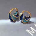 French Vintage Earrings With Spiral Texture. Exquisite Enamel & Oil Drip Craft, High-end Vibe, Niche Style And Versatile For Daily Wear. Vera Lux