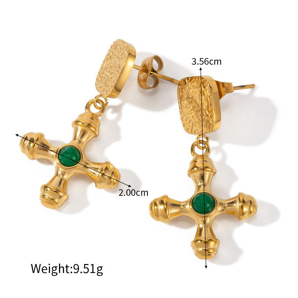 18K gold geometric/flower-shaped inlaid gemstone design light luxury noble earrings Vera Lux