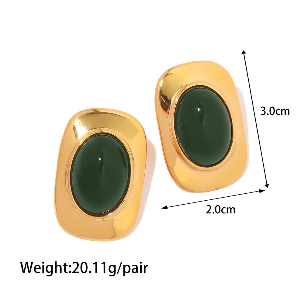 18K gold geometric/flower-shaped inlaid gemstone design light luxury noble earrings Vera Lux