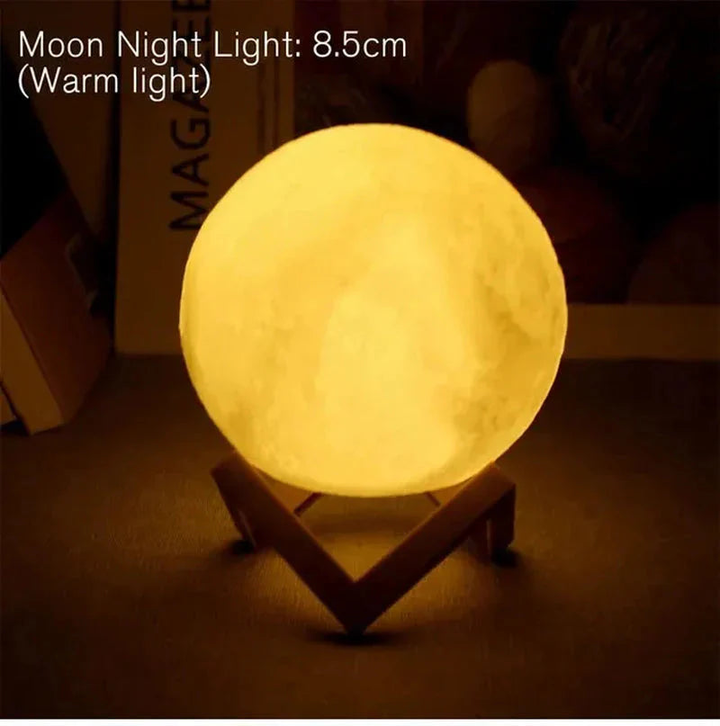 D5 Starry Moon Lamp 8Cm - LED Night Light with Stand, Perfect for Bedroom Decor and Gifts Whatever the Treasure