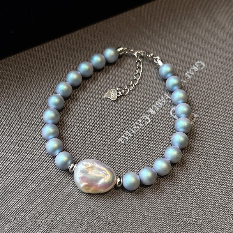 Freshwater Pearl Set: Iridescent Blue Pearl Necklace, Bracelet, and Hoop Earrings Vera Lux