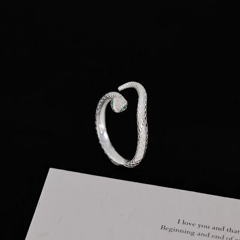S925 Sterling Silver Green Eye Spirit Snake Ring For Women, Niche Minimalist Cool Style, Snake Design, Premium Light Luxury Open Index Finger Ring Vera Lux