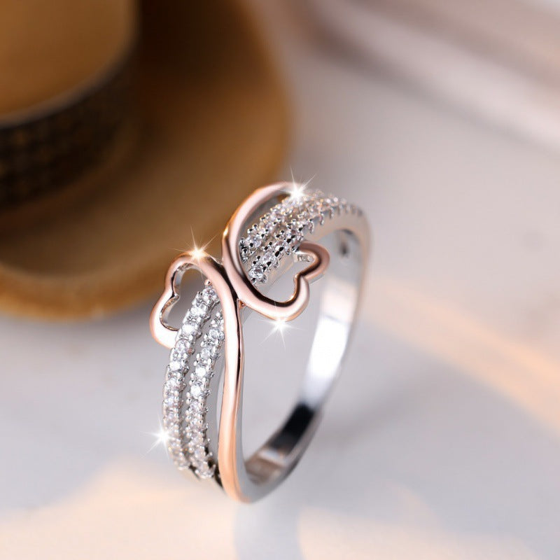 Two-tone Heart Ring With Zircon Inlay Minimalist Heart Design Vera Lux