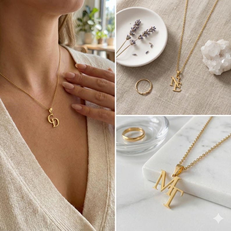 Custom interwoven double letter necklace Vera Lux