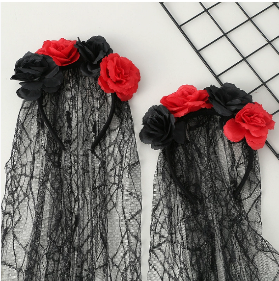 Rose garland veil-black-1 piece Vera Lux