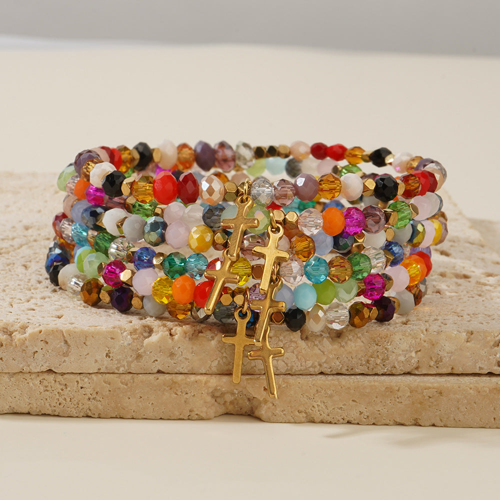 Natural Stone Colorful Cross Holiday Card Bracelet Vera Lux