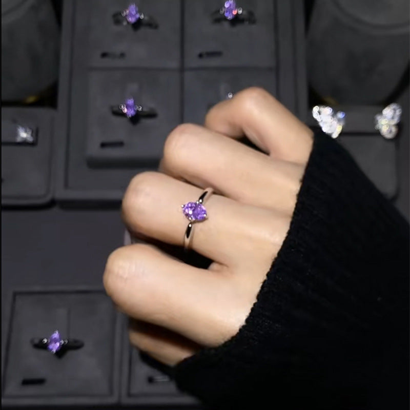 Minimalist Purple Waterdrop Rhinestone High-End Niche Ring Vera Lux