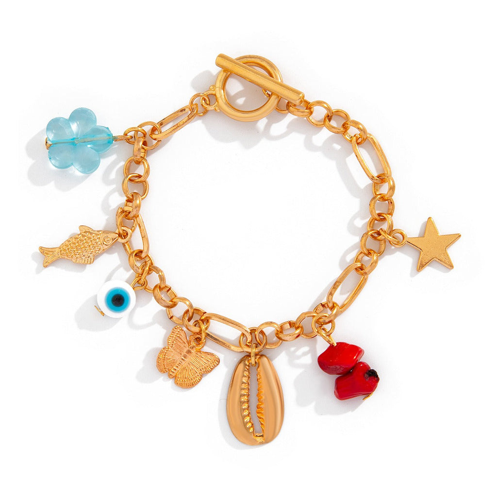 Retro elephant bull head personality niche peach heart imitation pearl shell bracelet Vera Lux