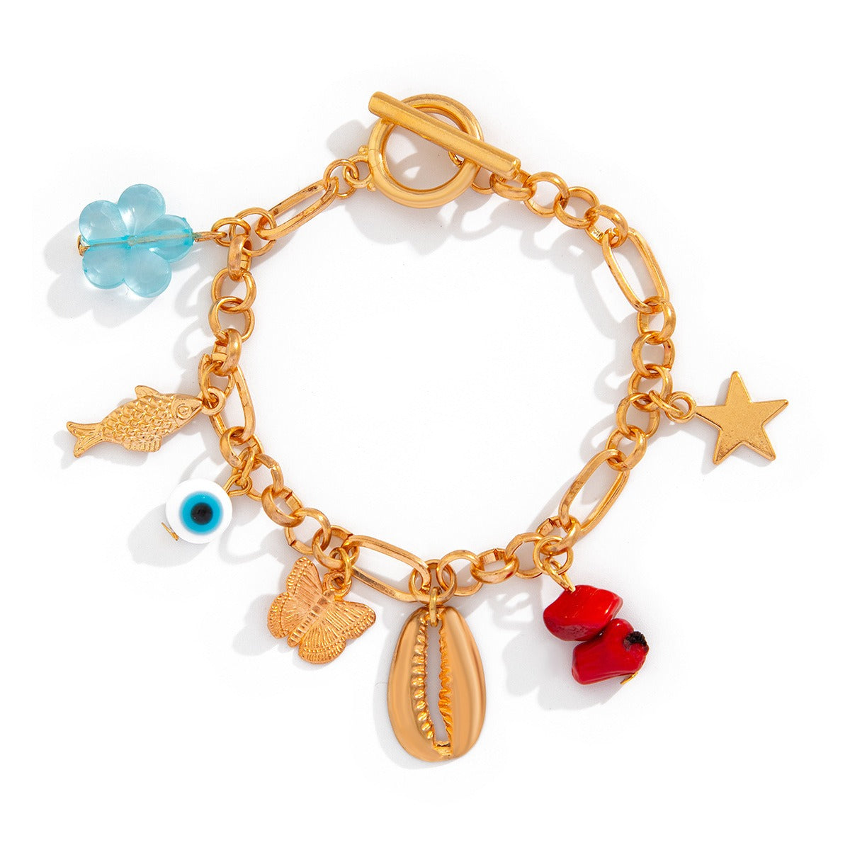 Retro elephant bull head personality niche peach heart imitation pearl shell bracelet Vera Lux