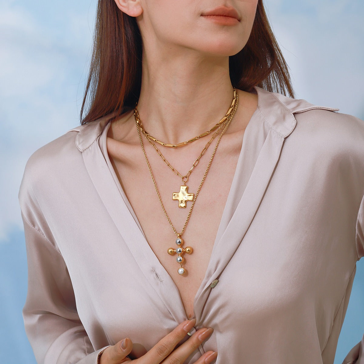 18K Gold Cross Design Light Luxury High-end Necklace Vera Lux