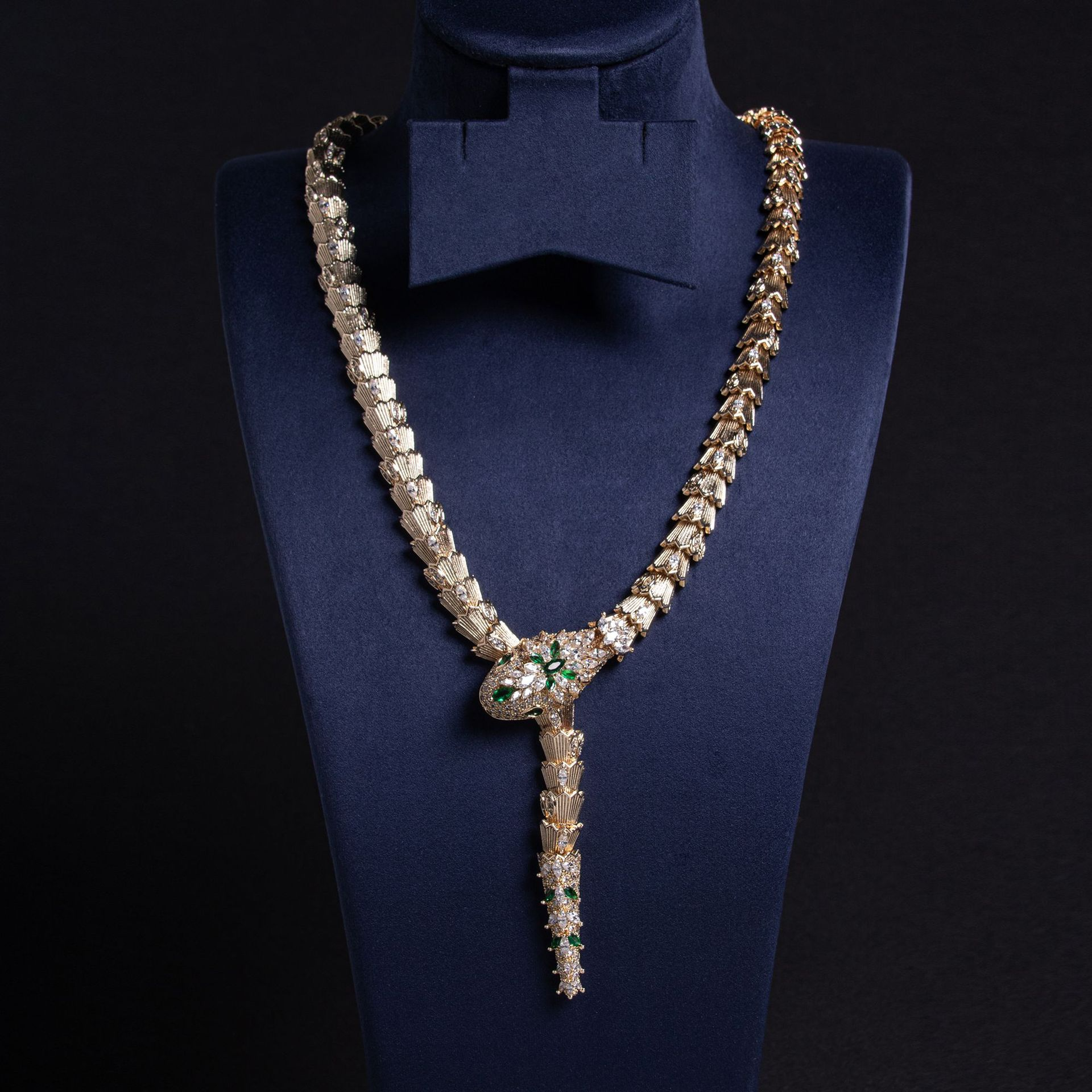 18K Solid Gold Micro-Pavé Diamond Snake Necklace Vera Lux
