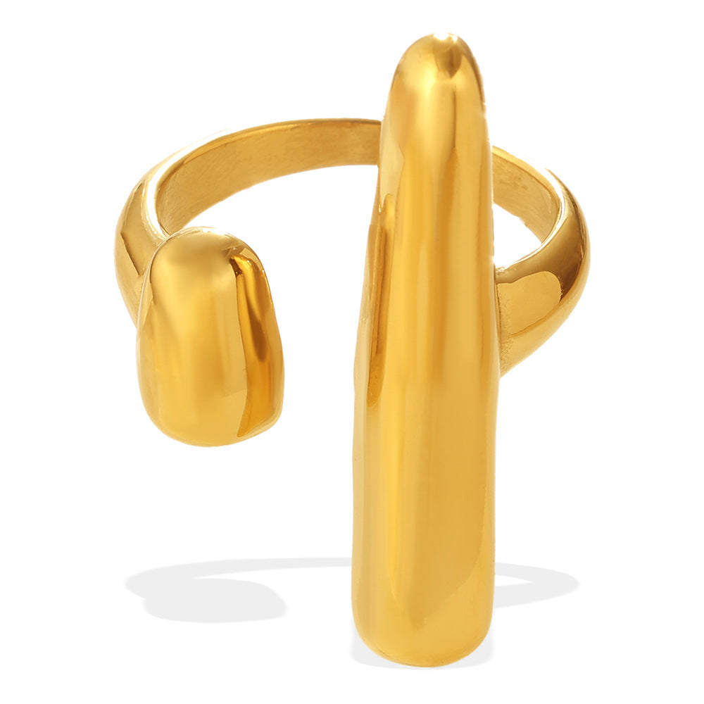 Light Luxury Gold Irregular Geometric Ring, 18K Gold Plated Stainless Steel, Vintage High-End Open Ring Vera Lux