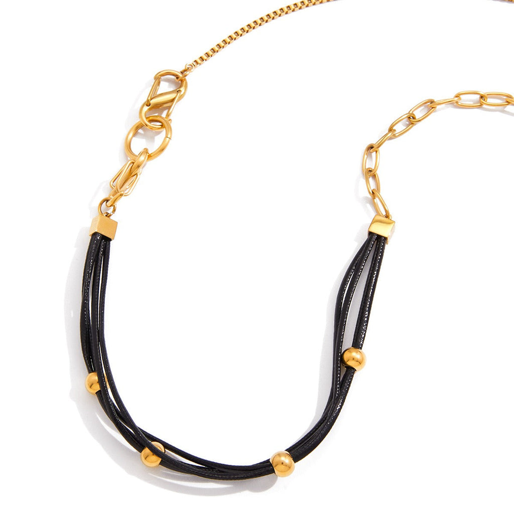18K gold and black wax cord necklace for women, suitable for autumn and winter sweaters. Vera Lux