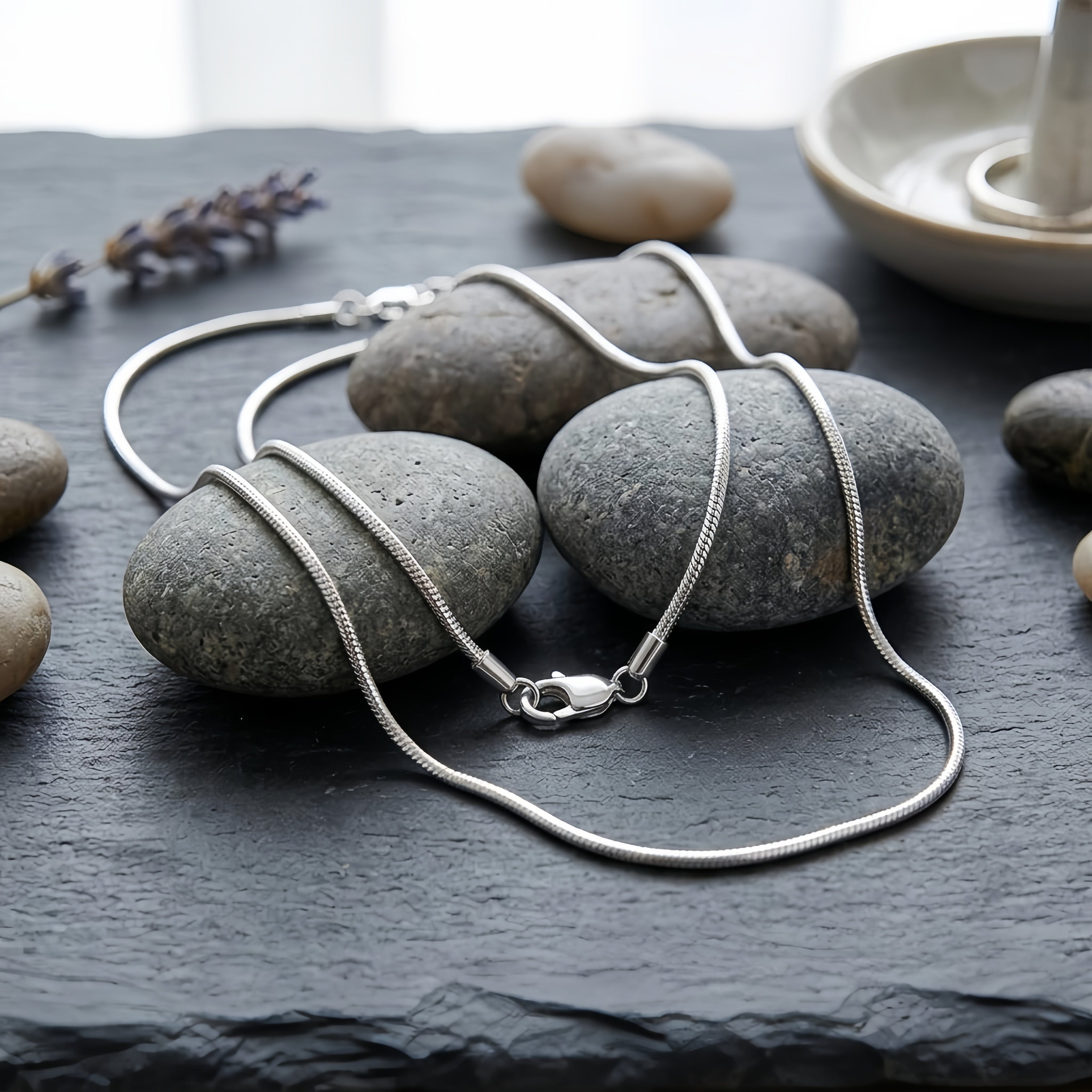 925 Sterling Silver Elegant  Snake Chain Necklace with Secure Lobster Clasp Vera Lux
