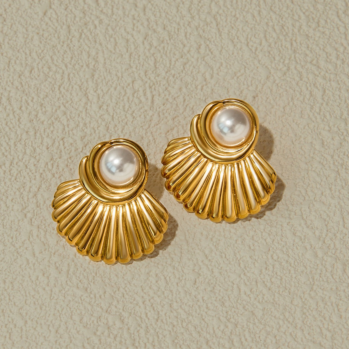 18K gold geometric inlaid pearls exquisite design noble earrings Vera Lux