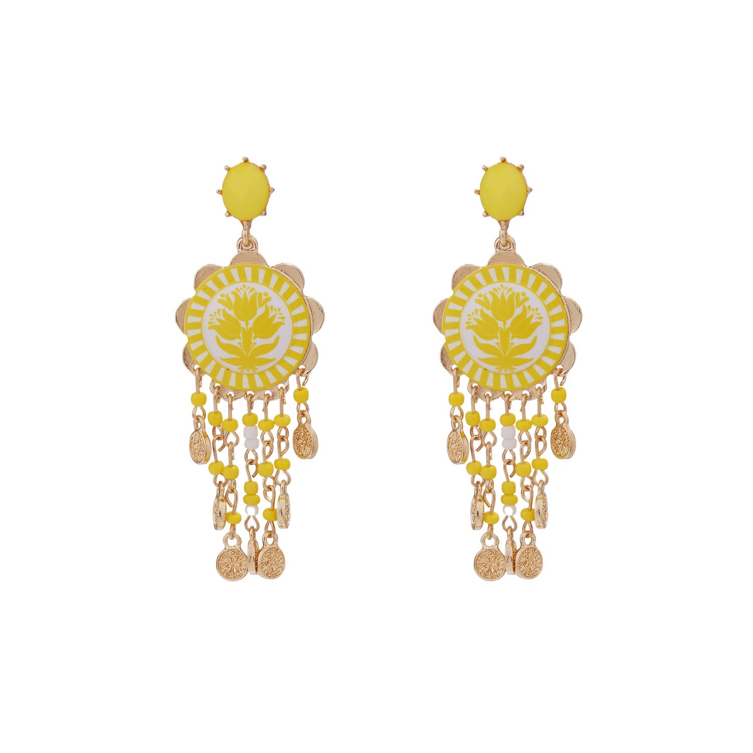 Womens Tulip-Print Tassel Casual Earrings Vera Lux