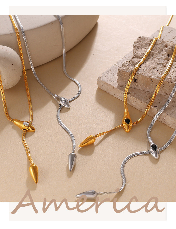 Personalized Design Snake-shaped Necklace Made Of Stainless Steel. A Unique And Exclusive Piece With A Sophisticated And High-end Look. Long Necklace. Vera Lux
