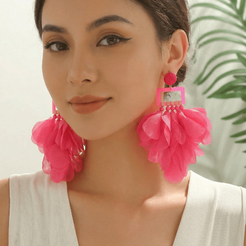 Oversized Chiffon Multi-Layer Tassel Earrings For Women Bohemian Handmade Fabric Jewelry Summer Party Beach Vacation Vera Lux