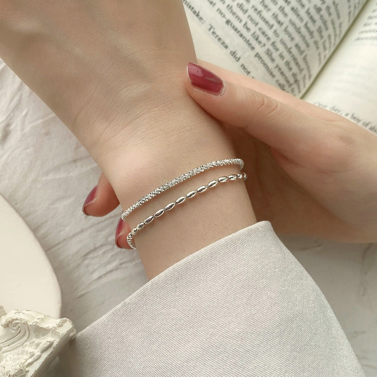 S925 Sterling Silver Starry Bead Double Layer Bracelet For Women, Shimmering Rice Bead Design, INS Style Luxury Senior Sense Jewelry Vera Lux