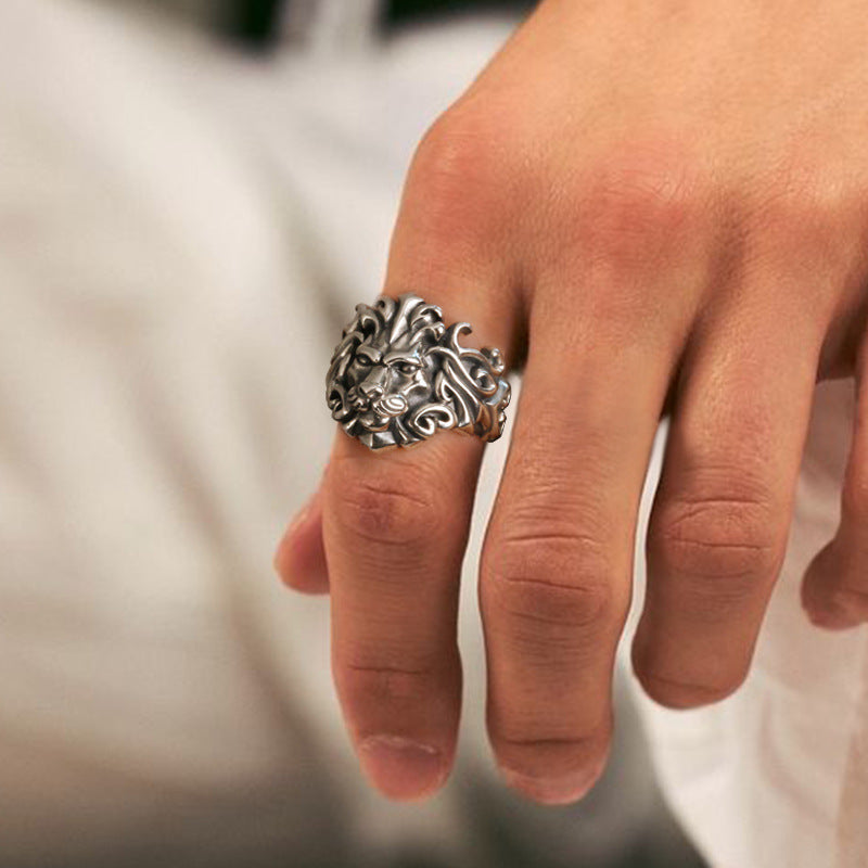 Majestic Lion Silver Jewelry Mens Silver-Plated Ring Vera Lux
