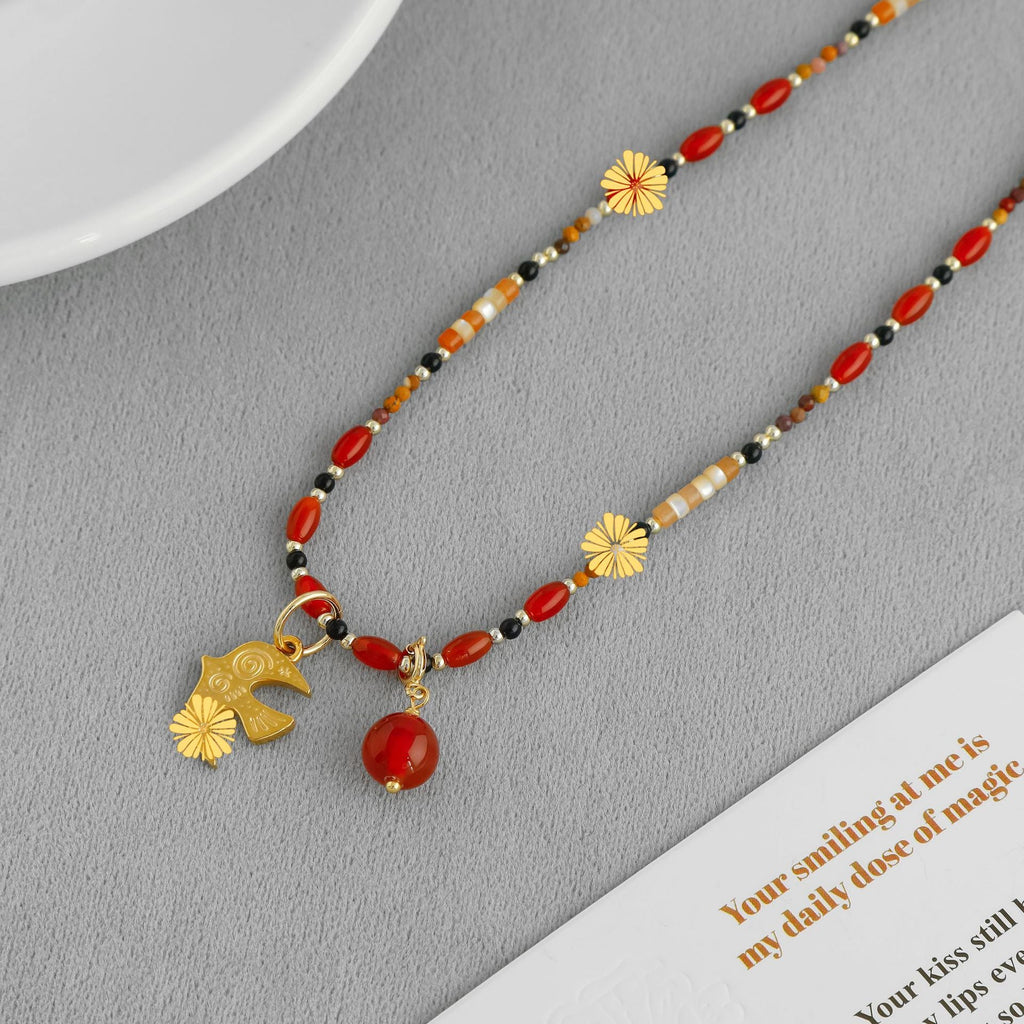 Bird Necklace New Chinese Style Ethnic Flair Minimalist Design With Natural Stone Vera Lux