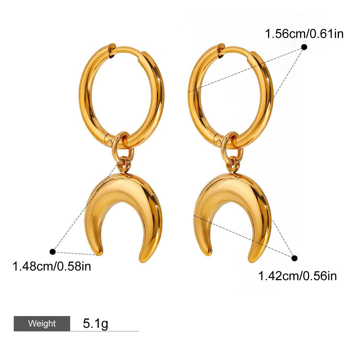 18K gold moon-shaped design light luxury simple earrings Vera Lux