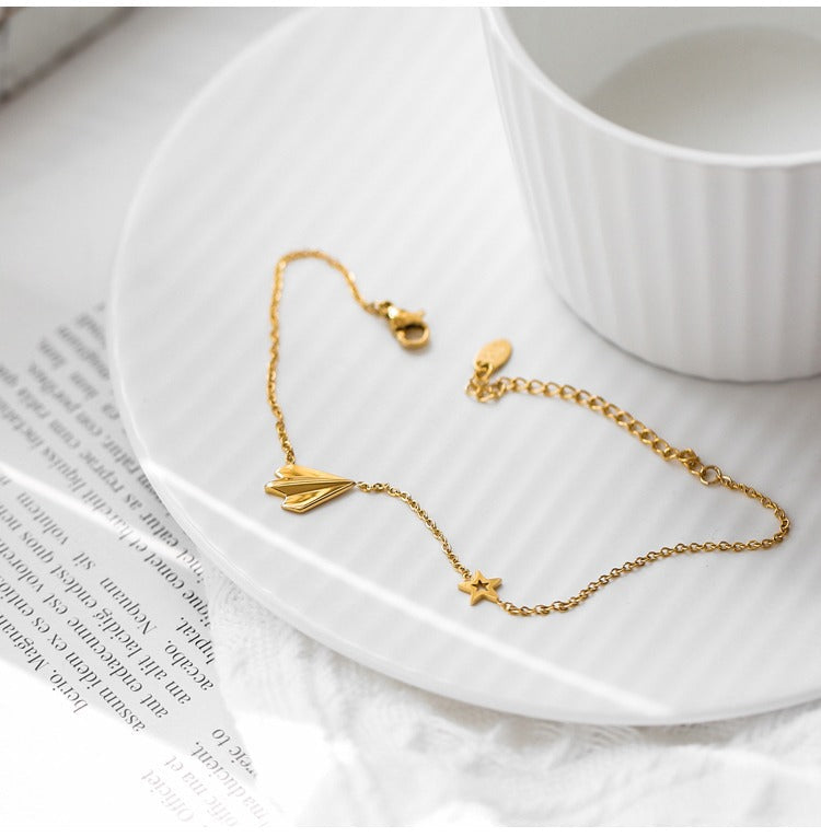 Light luxury high-end 18K gold-plated airplane anklet Vera Lux