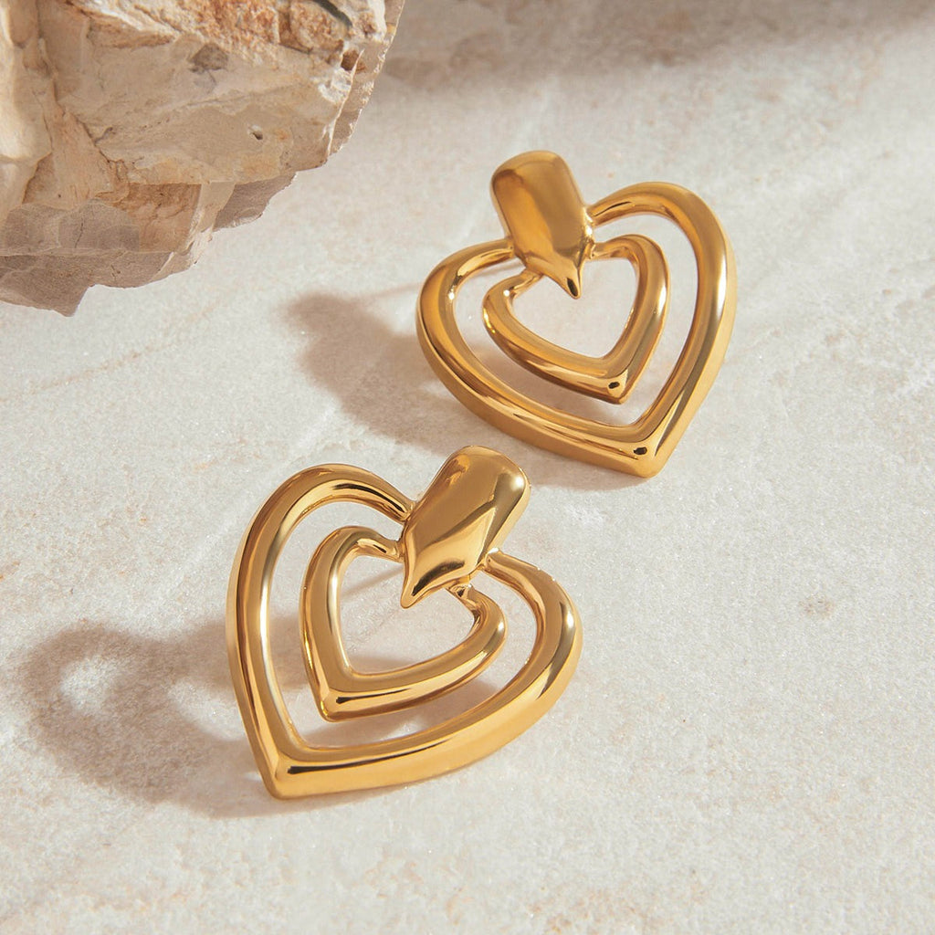 18K gold double-layer heart with hollow design simple and elegant earrings Vera Lux