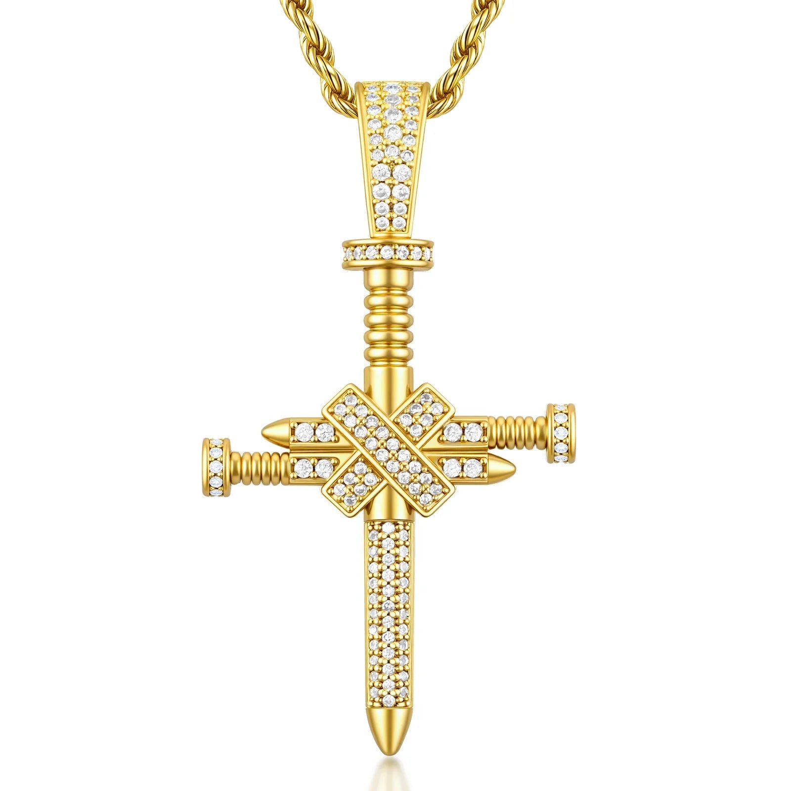 Full-Zircon Nail Cross Pendant Hip-Hop Vintage Punk Cross Necklace Vera Lux