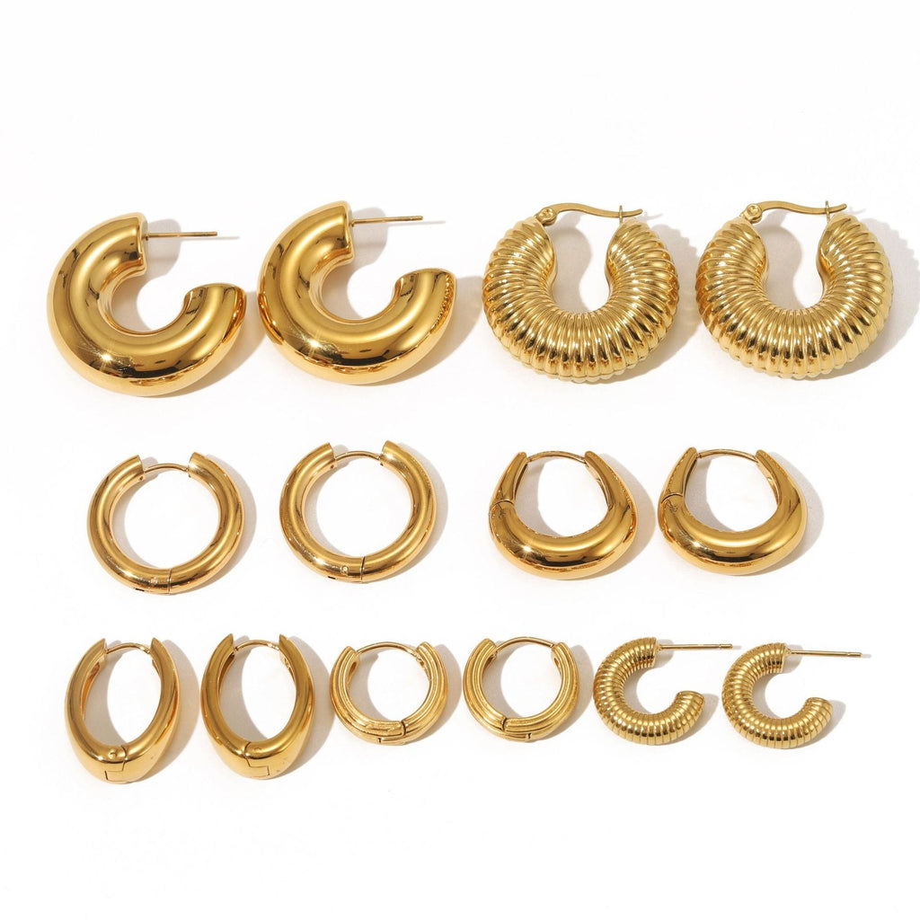 18K gold-plated, lightweight, and luxurious titanium steel stud earrings. Vera Lux