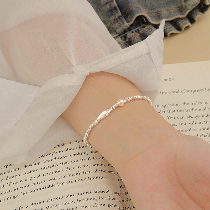 S925 Sterling Silver Little Fish & Broken Silver Pearl Bracelet For Women, New 2025 Design, Light Luxury Niche Exquisite Bracelet Vera Lux