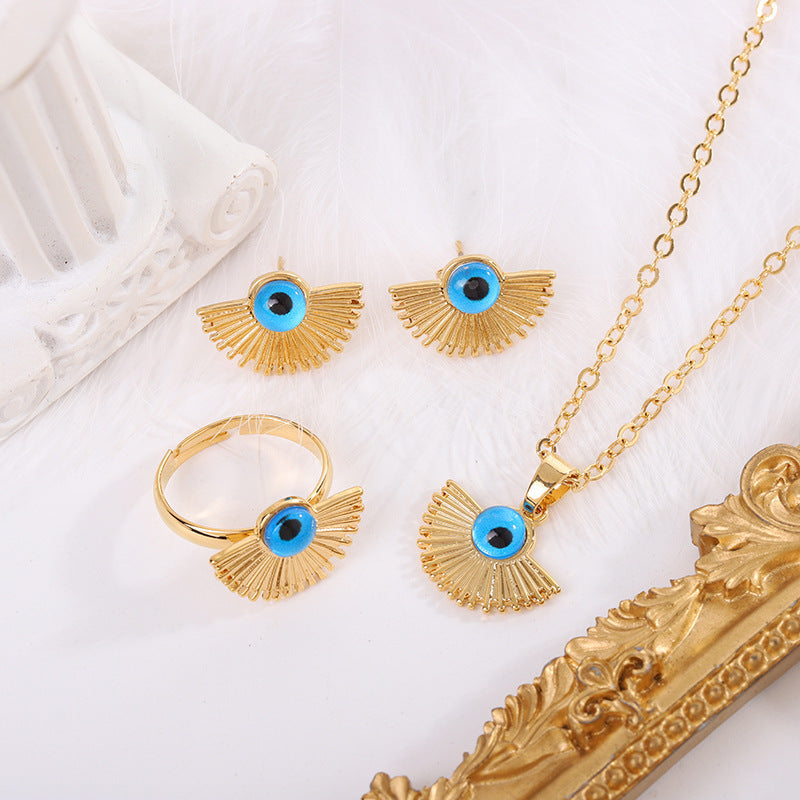 Evil Eye Fan Pendant Necklace Jewelry Set Vera Lux