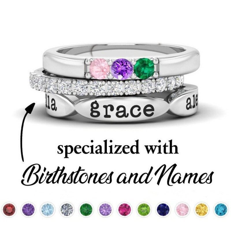 12 Color Birthstone Three Piece Combination Stacked Ring Vera Lux