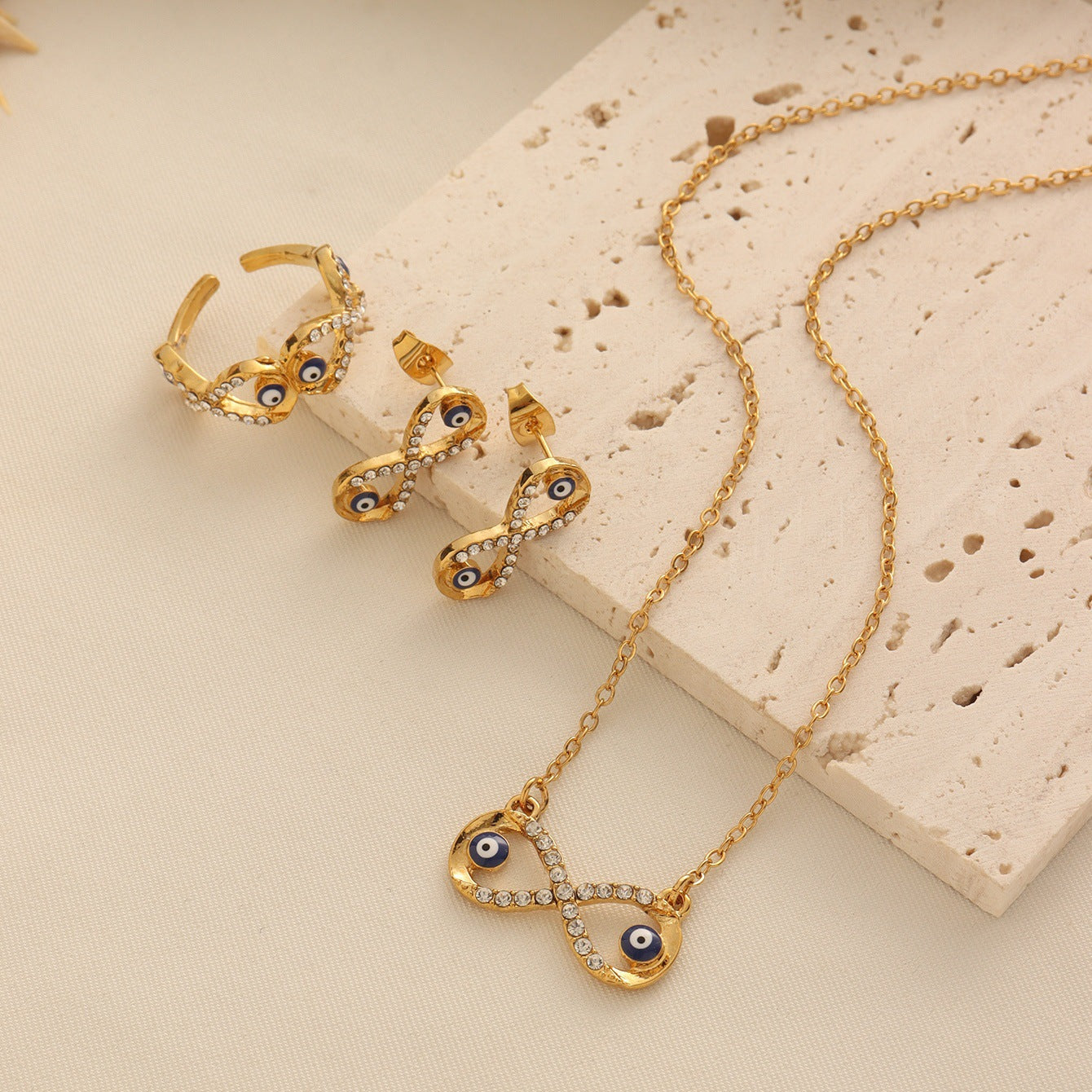 White Crystal Evil Eye Jewelry Set Vera Lux