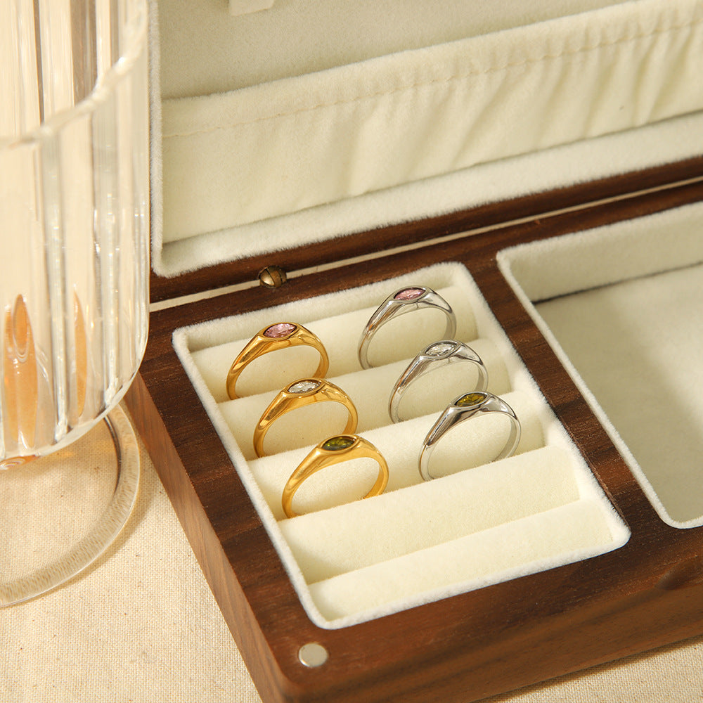 Retro 18K Gold Stainless Steel Ring With Zircon Inlays Vera Lux