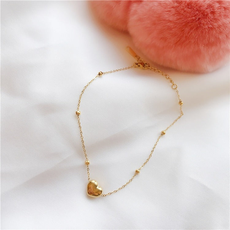 18k gold peach heart titanium steel anklet Vera Lux