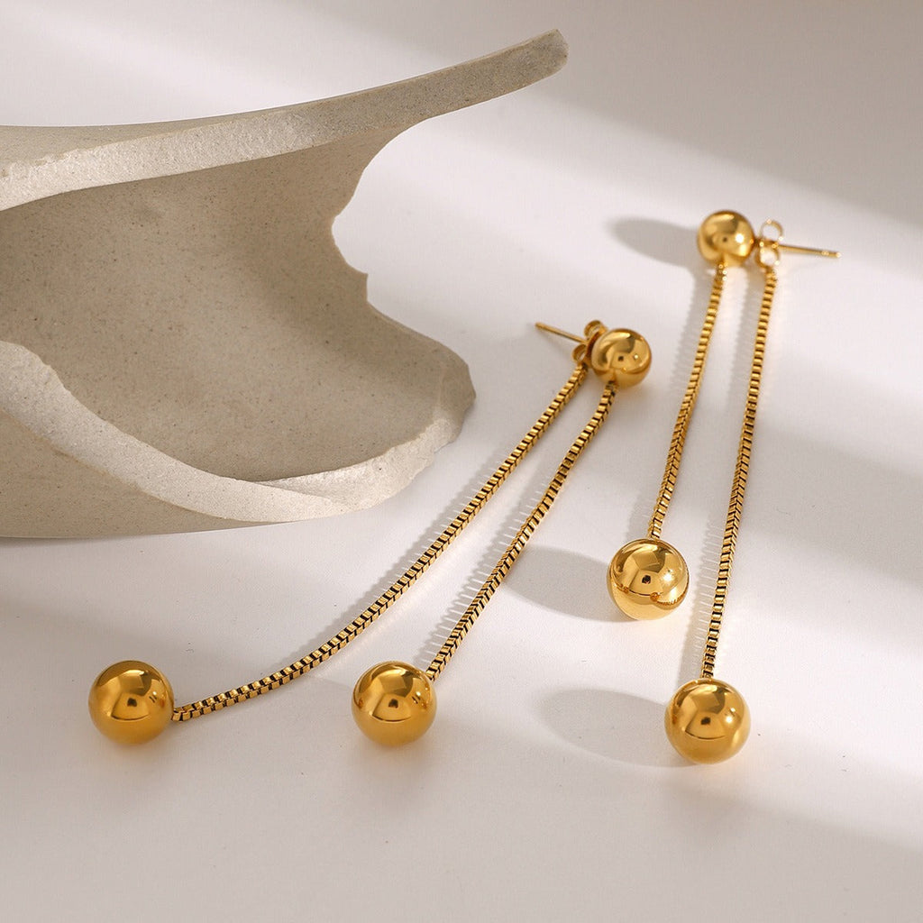 18K gold noble round beads with tassel design light luxury style earrings Vera Lux