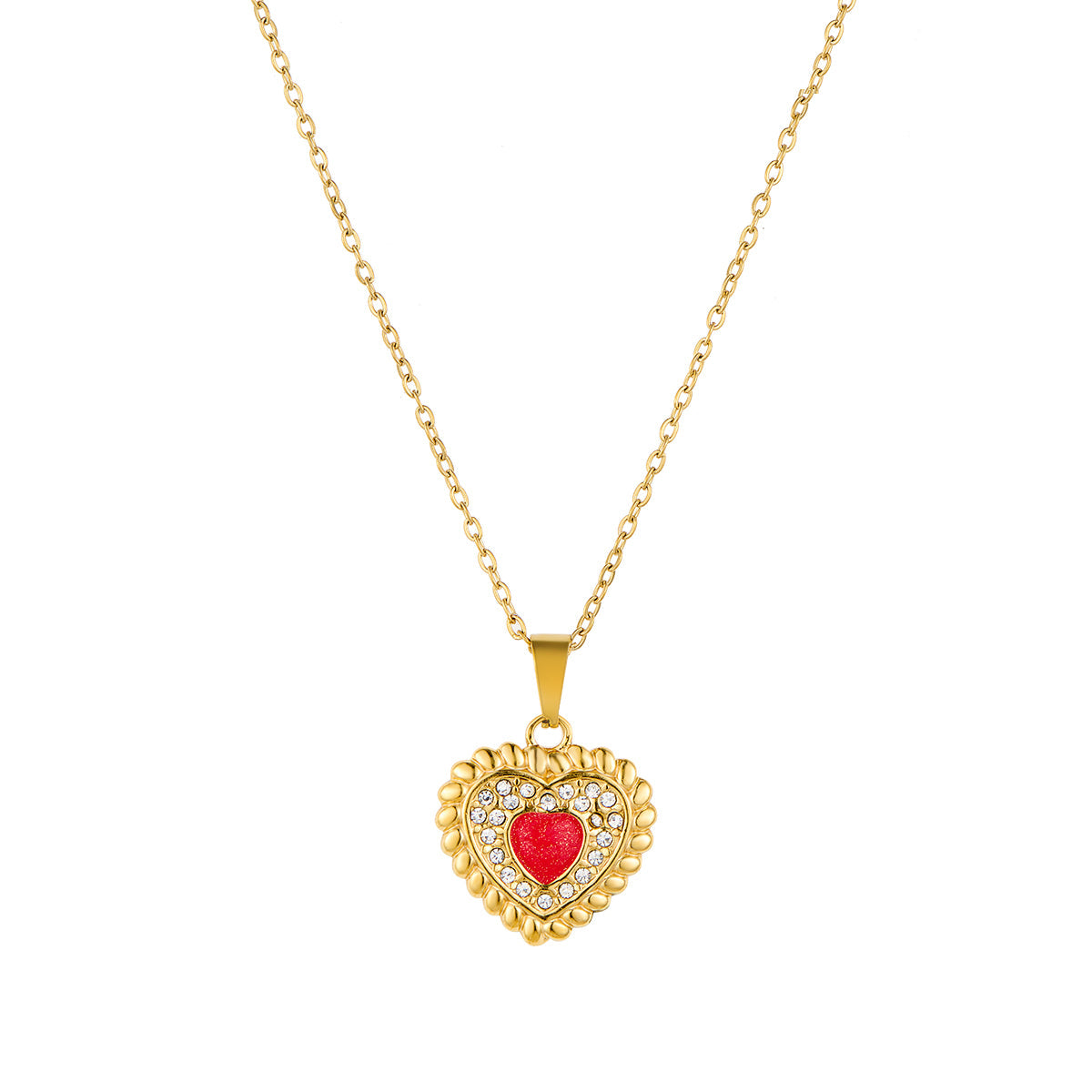 Stainless Steel Heart-shaped Drop-oil Inlaid Rhinestone Pendant Necklace Vera Lux