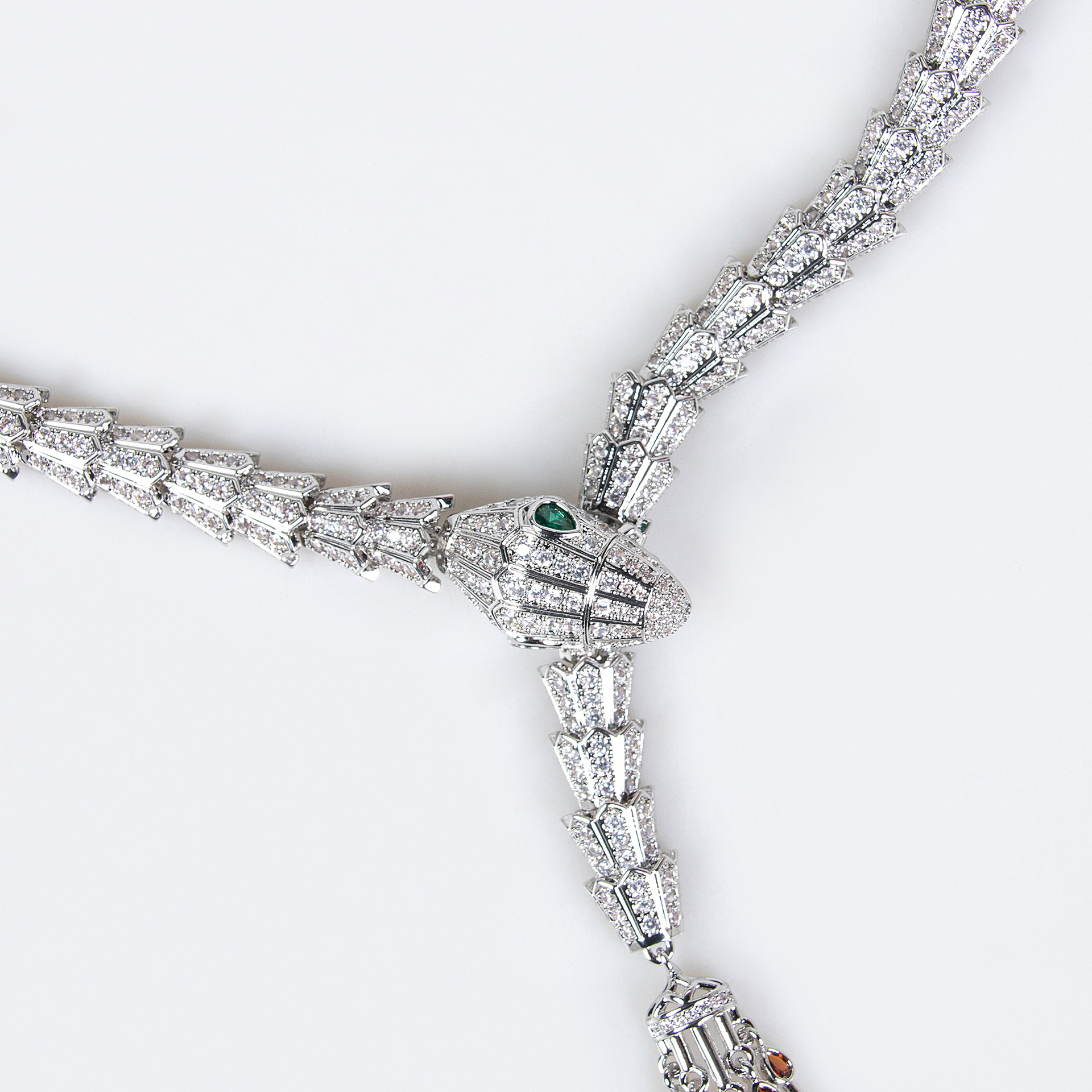 Serpentine Teardrop Tassel Zircon Earrings & Necklace Set Vera Lux