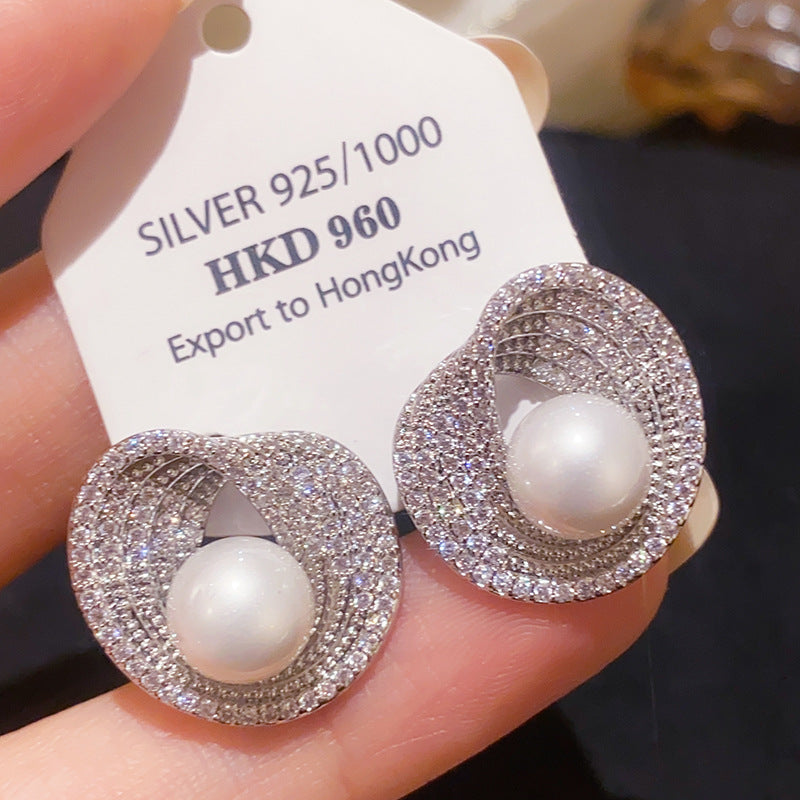 Silver Needle Zircon Irregular Round Pearl Fashionable All-Match Earrings Vera Lux