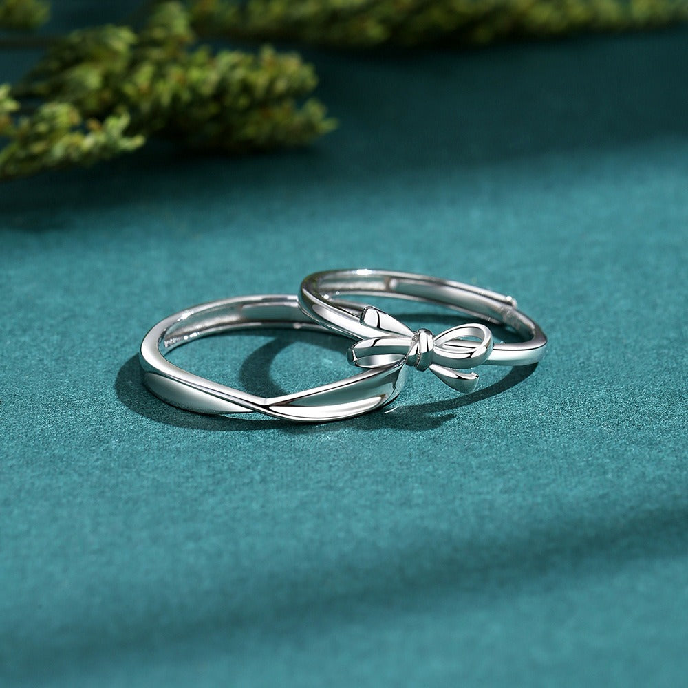 S925 silver heart knot entangled couple bowknot open ring Vera Lux