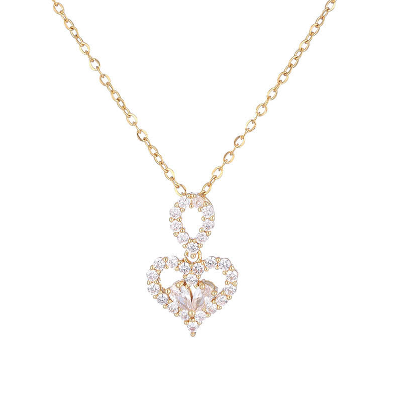 Affectionate Titanium Steel Light-Luxury Jewelry Diamond-Inlaid Heart Choker Necklace For Women Vera Lux