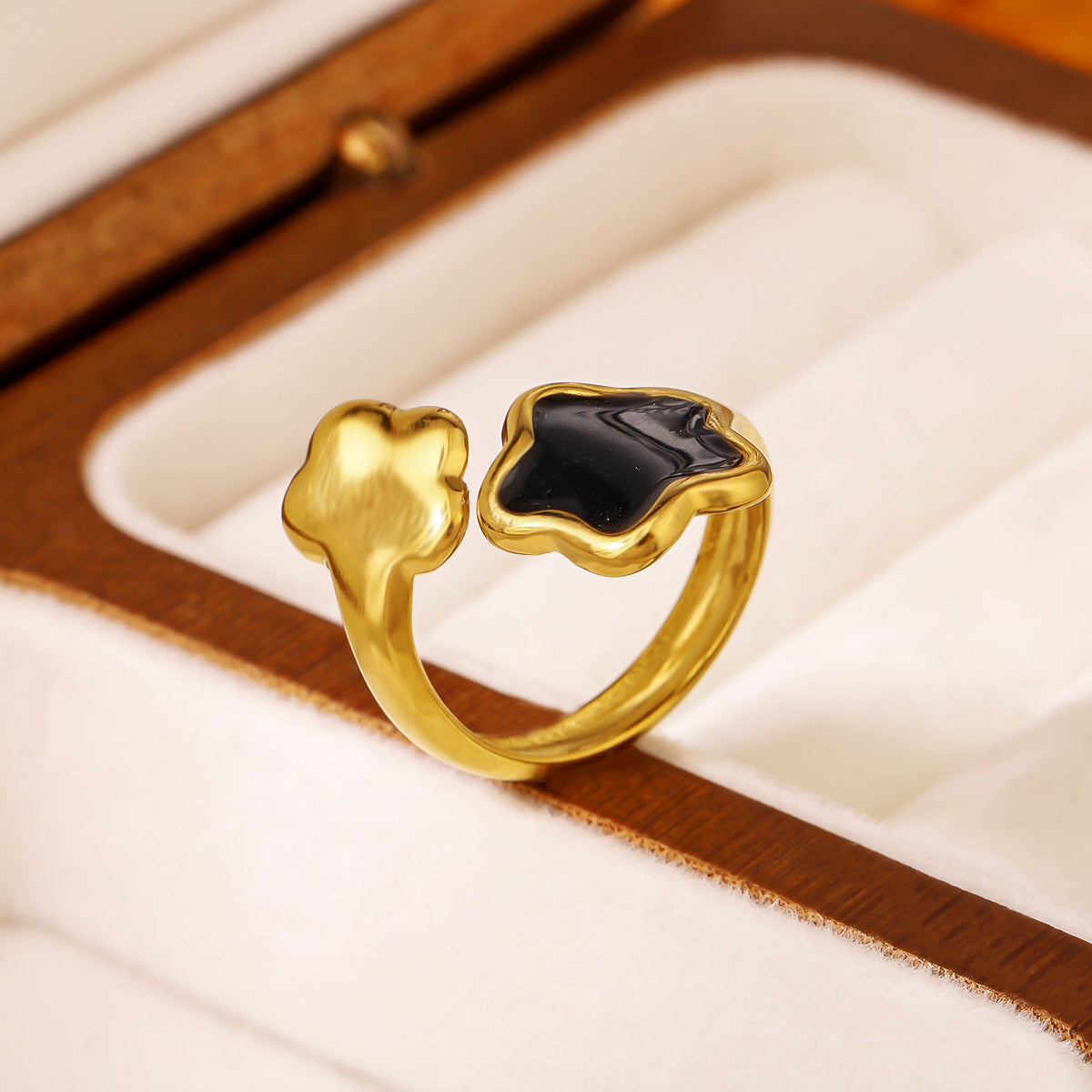 Ins Style 18K Gold Plated Stainless Steel Enamel Open Ring Multicolor Adjustable Bold Ring For Women Vera Lux
