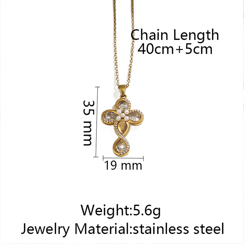 Stainless Steel Inlaid Rhinestone Cross Pendant Necklace Vera Lux