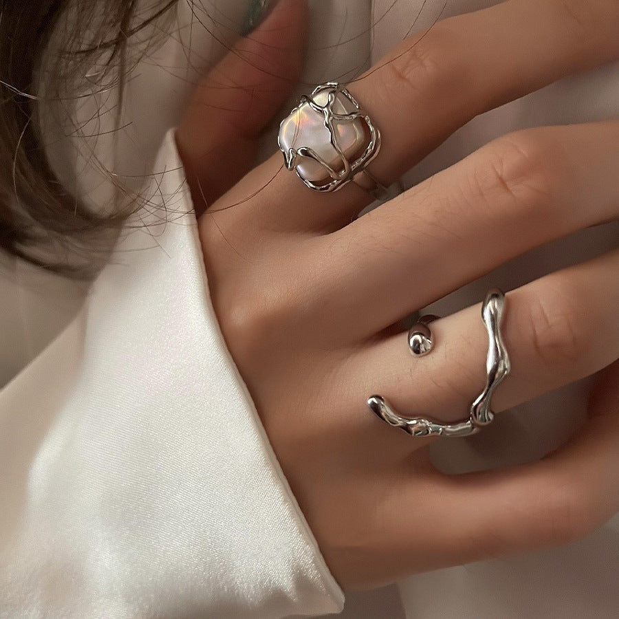 Personalized C-Shaped Water Drop Texture Open Ring For Women, Retro Hip-Hop Fashion Trendy Index Finger Ring Vera Lux