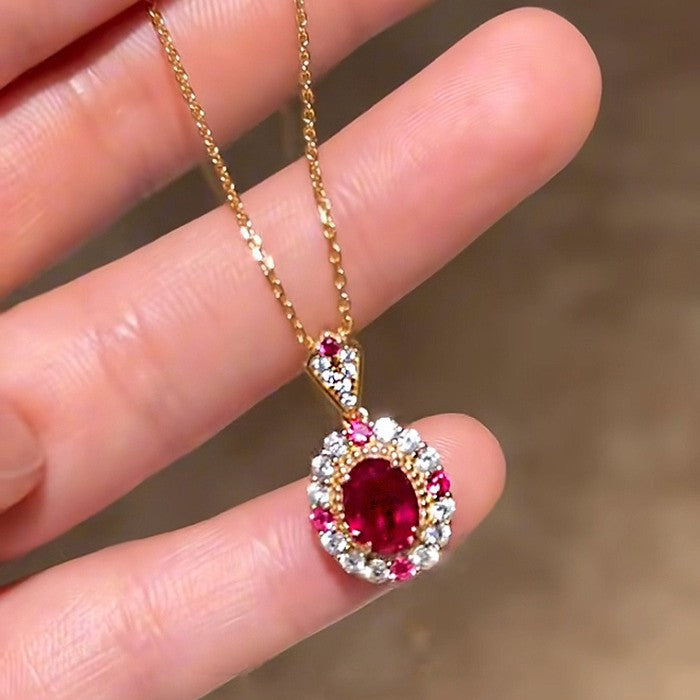 Blood Ruby Pendant Luxury Red Corundum Necklace Vera Lux