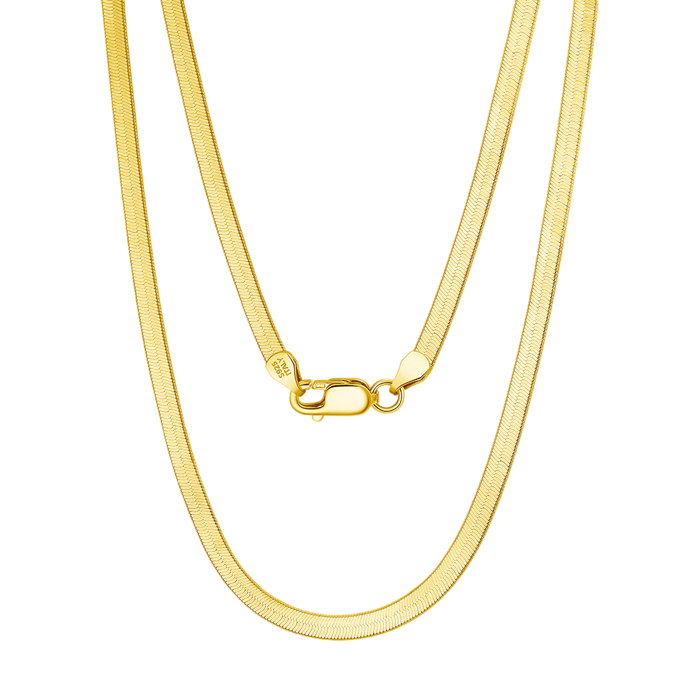 925 Sterling Silver Elegant Gold Herringbone Chain Necklace Vera Lux