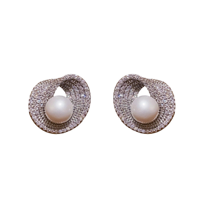 Silver Needle Zircon Irregular Round Pearl Fashionable All-Match Earrings Vera Lux