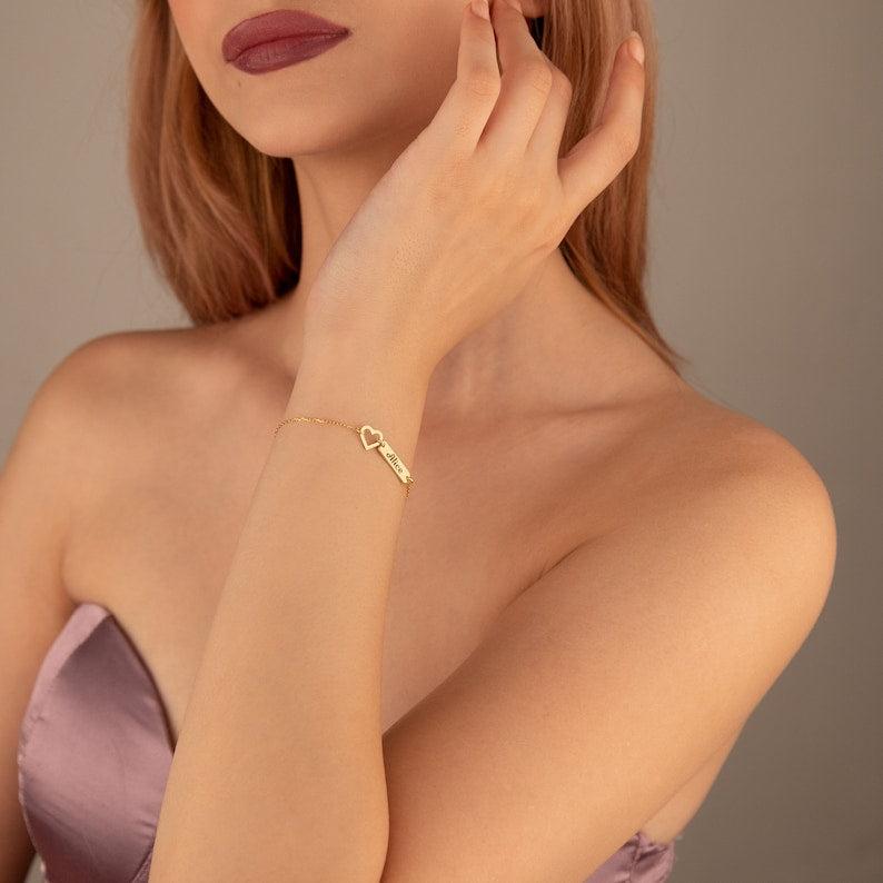 Hollow Heart Custom Name Bar Bracelet Vera Lux