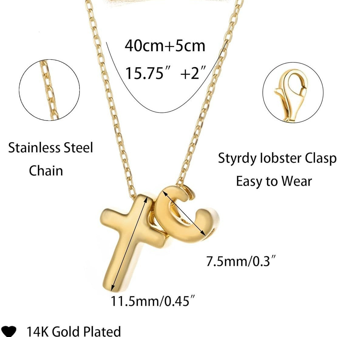 New Cross Bubble 26 Letter Versatile Gold Necklace Vera Lux